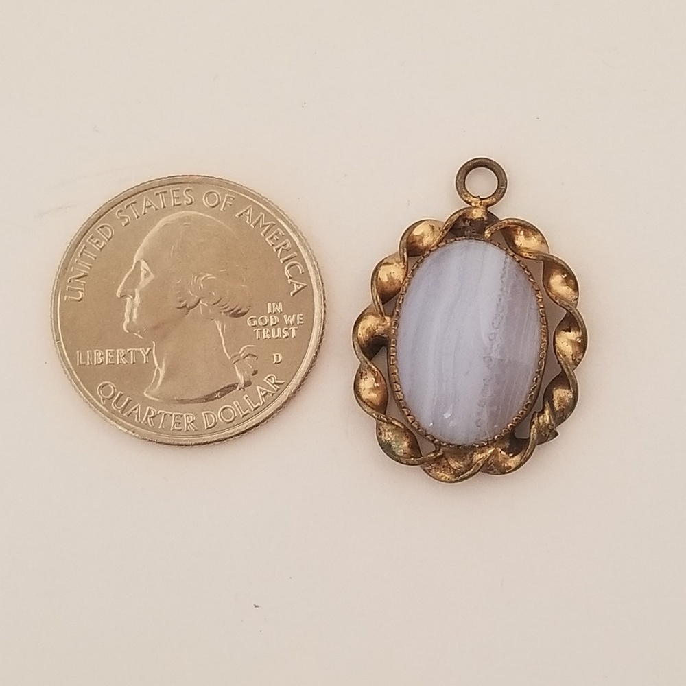 Gold Tone Blue and White stone Necklace Charm - Picture 4 of 8